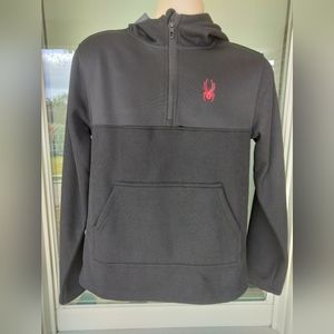 NWT Men's Spyder 100% Polyester Black Hooded 1/4 Zip Pullover. Size S. New.